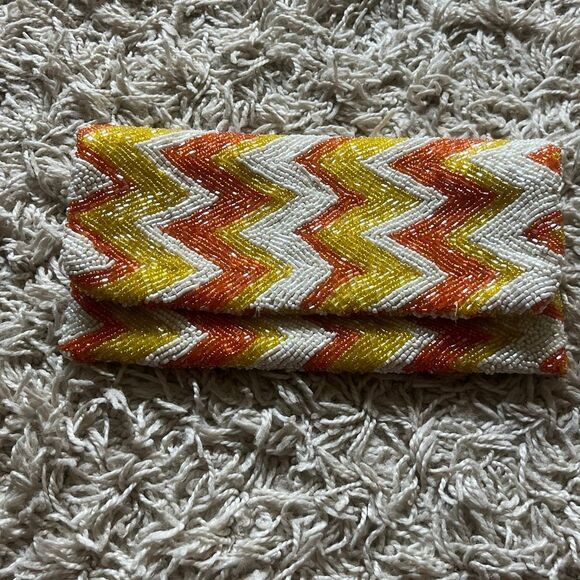 Moyna Handbags - Moyna Beaded Clutch Satin Lining Orange, Yellow, And White Evening Bag, Zipper
